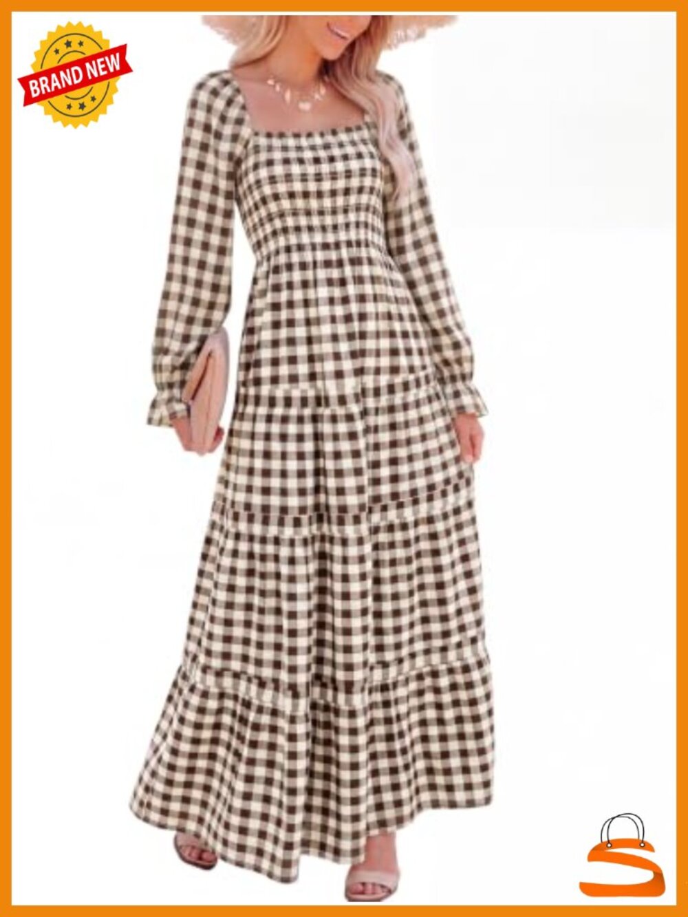 Women Long Sleeve Square Neck Floral Maxi Dress with Pockets